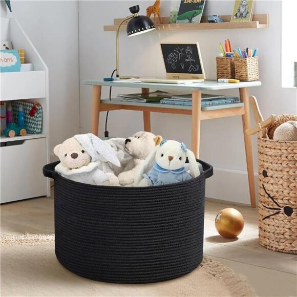 Large Black Blanket Basket, 22\
